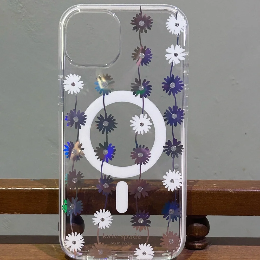 Kate Spade New York Clear Iridescent Daisy Chain MagSafe Iphone 15 Plus Case